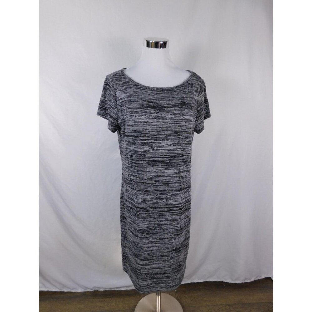 Ann Taylor LOFT Dress Womens Medium Gray Striped Short Sleeve T-Shirt Knit